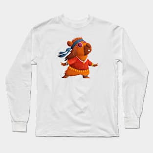 Cute capybara in hippie clothes Long Sleeve T-Shirt